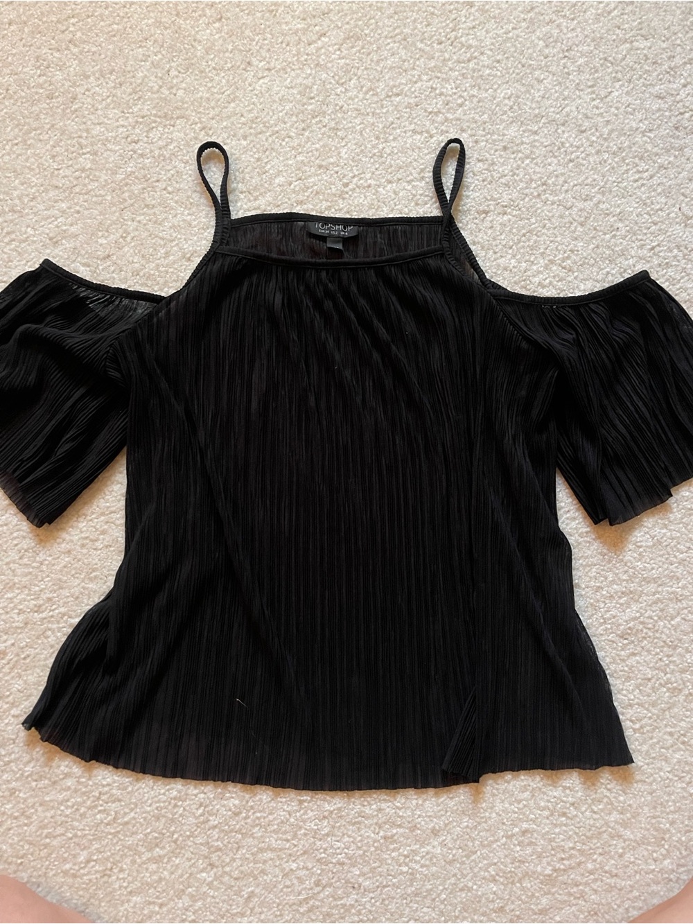 Topshop Black Cold-Shoulder Pleated Spaghetti-Strap Camisole